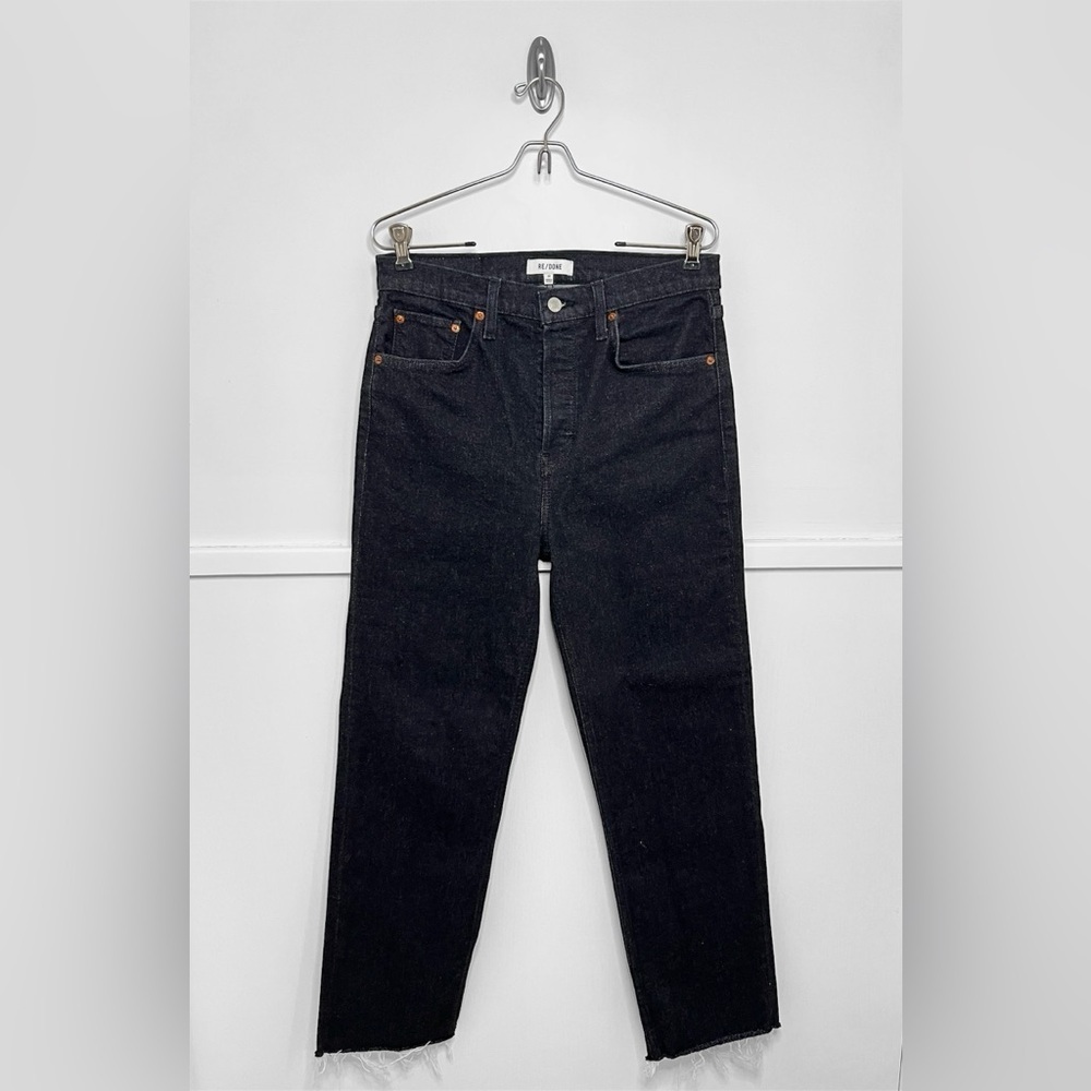 Re/Done 70s Stove Pipe High-Rise Stretch Crop Jeans in Washed Noir